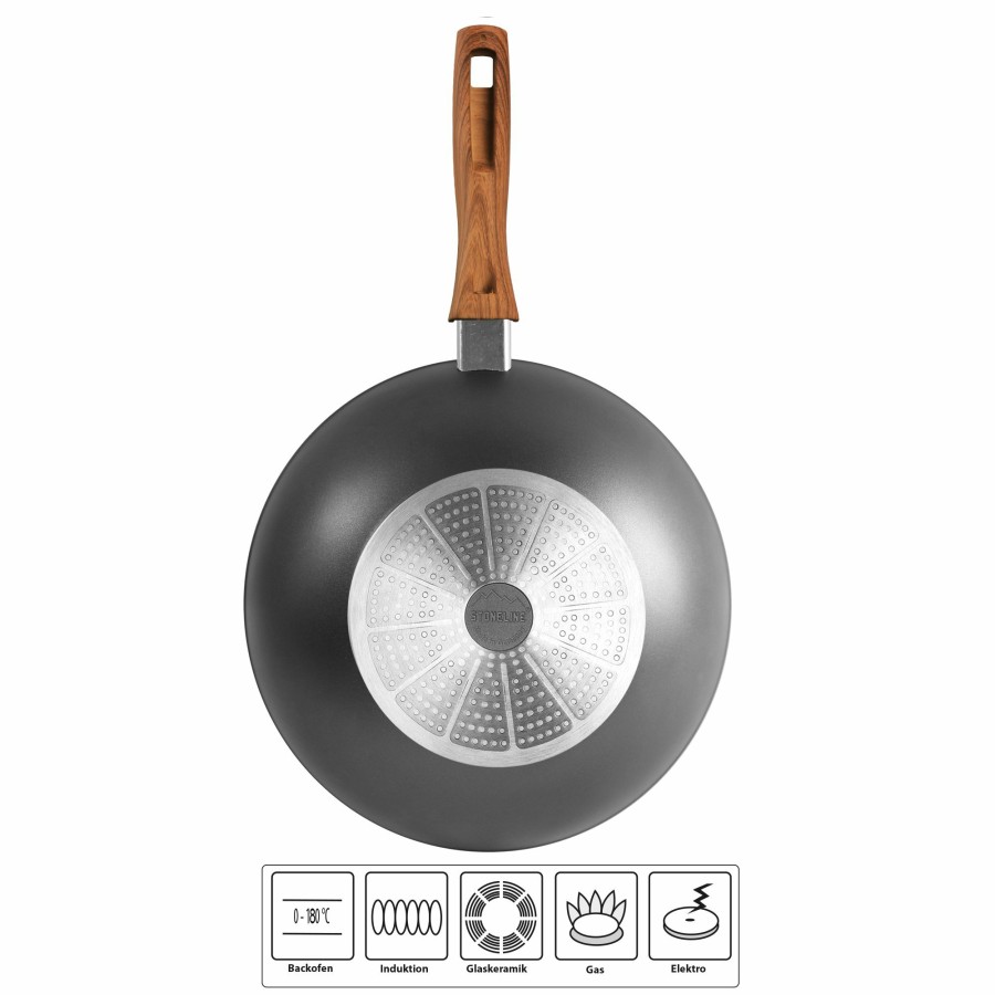 Stoneline Stoneline® Wok Pan 30 Cm, Non-Stick | Made In Germany | Wood Design, Back To Nature Wok