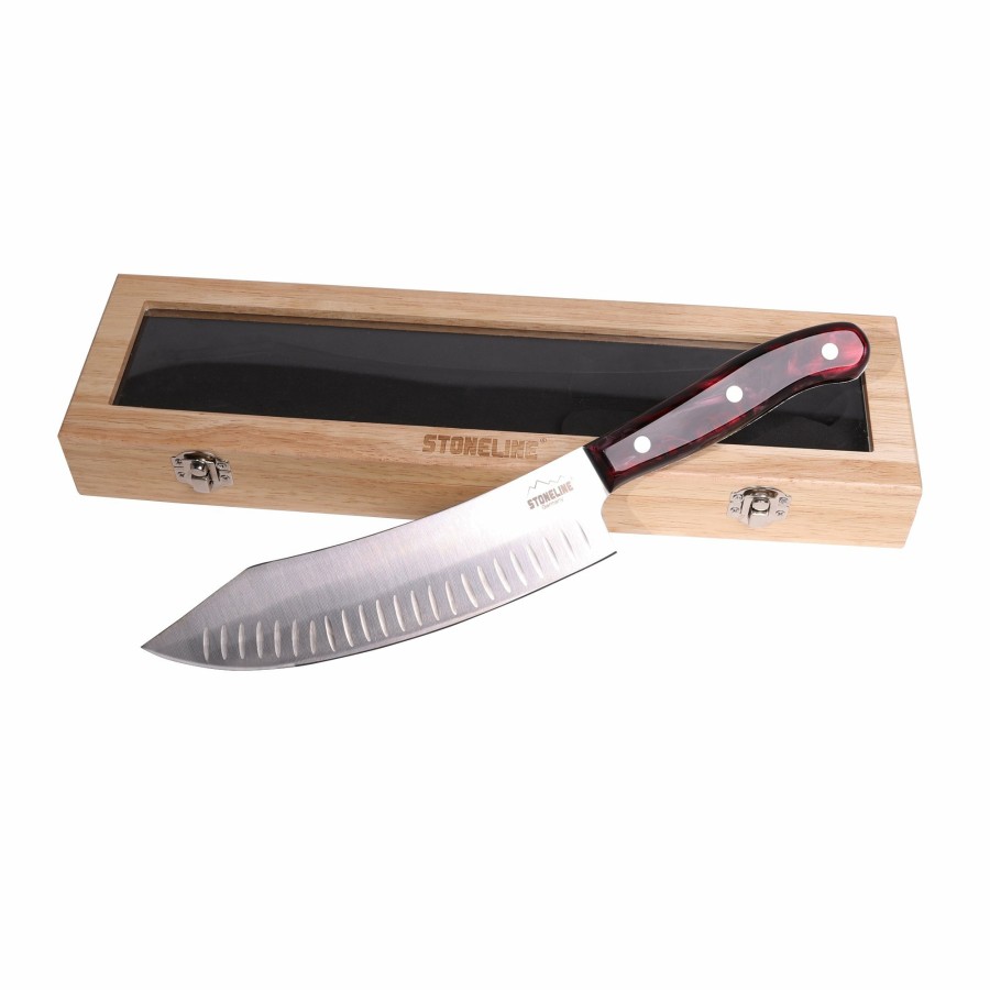 Stoneline Stoneline® Stainless Steel Chef'S Knife 33.2 Cm, Hollow Edge, Wooden Storage Box Stainless steel knives