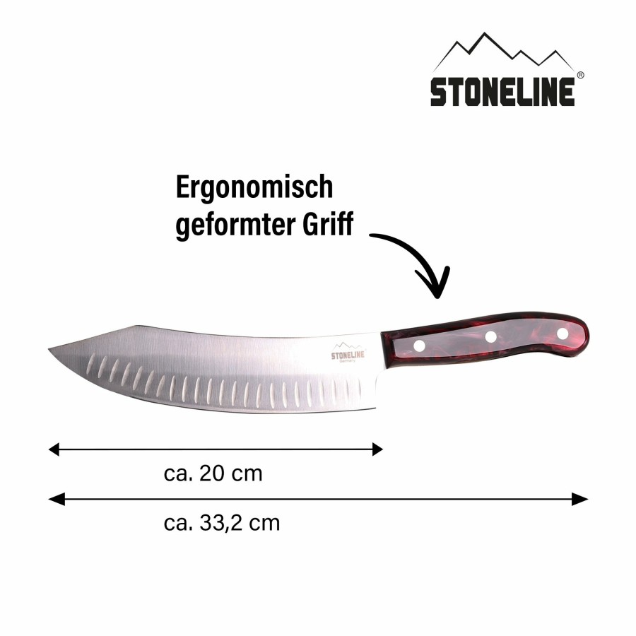 Stoneline Stoneline® Stainless Steel Chef'S Knife 33.2 Cm, Hollow Edge, Wooden Storage Box Stainless steel knives