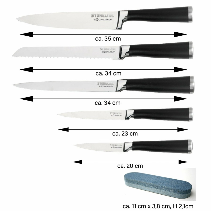 Stoneline Stoneline® Excalibur® 5 Pc Stainless Steel Knives Set, With Knife Block & Grindstone Kitchen knife set