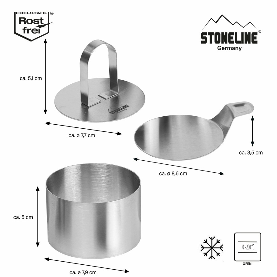 Stoneline Stoneline® 8 Pc Food Rings Set With Spatula & Food Press, Stainless Steel | Round Baking sets