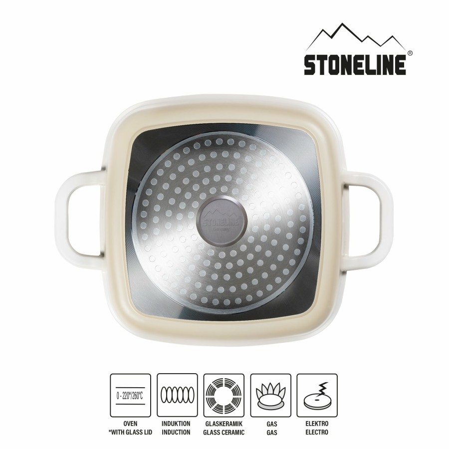 Stoneline Stoneline® Square Serving Pan 20 Cm, With Aroma Lid, Non-Stick Pan Casserole | Cream Serving pans