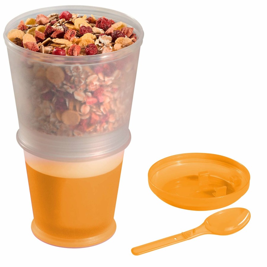 Stoneline Bella Cucina Portable Cereal Cup, Cooling Compartment, Spoon | Orange Kitchen storage accessories