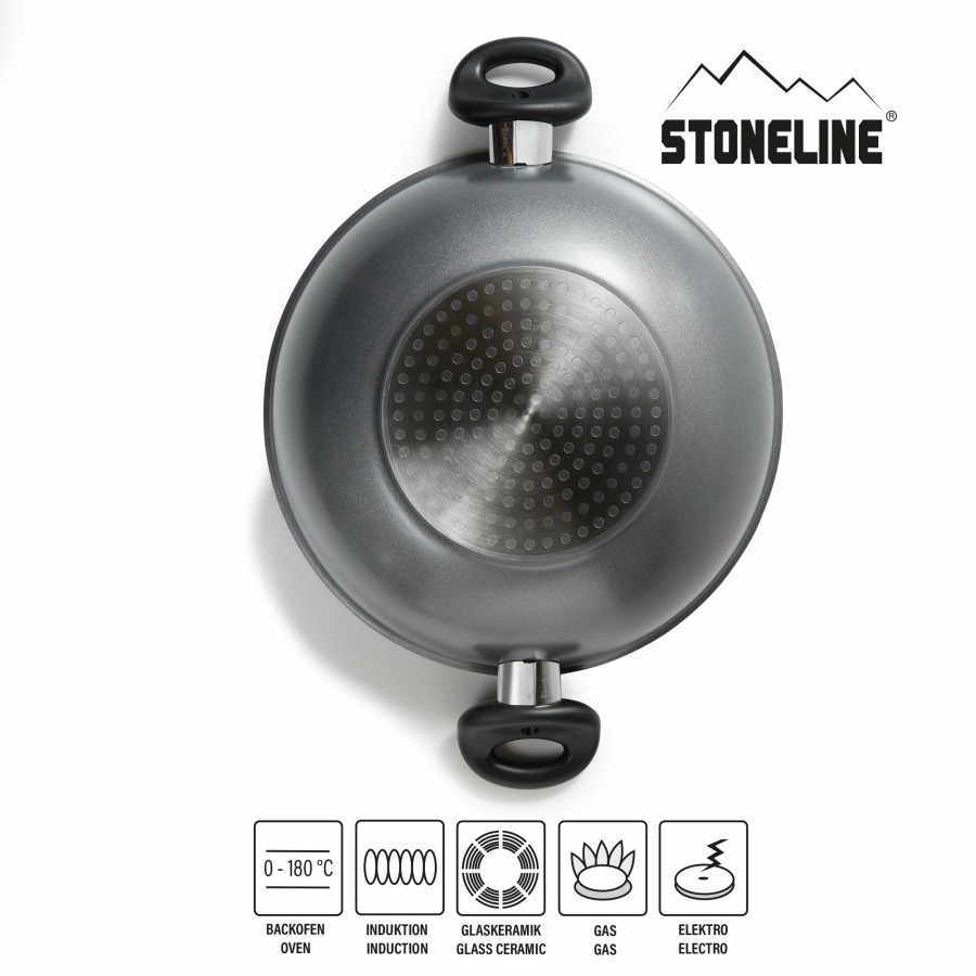 Stoneline Stoneline® Wok 28 Cm, With Lid, Cast Aluminium Wok Pan Coated, Oven & Induction Suitable Wok