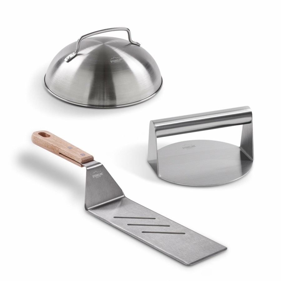 Stoneline Stoneline® 3 Pc Smash Burger Set, Burger Press, Spatula, Melting Dome Stainless Steel Cooking utensil sets