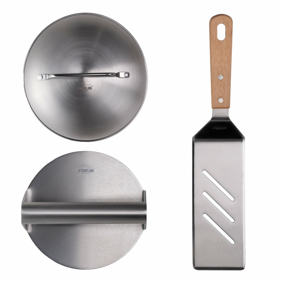 Stoneline Stoneline® 3 Pc Smash Burger Set, Burger Press, Spatula, Melting Dome Stainless Steel Cooking utensil sets