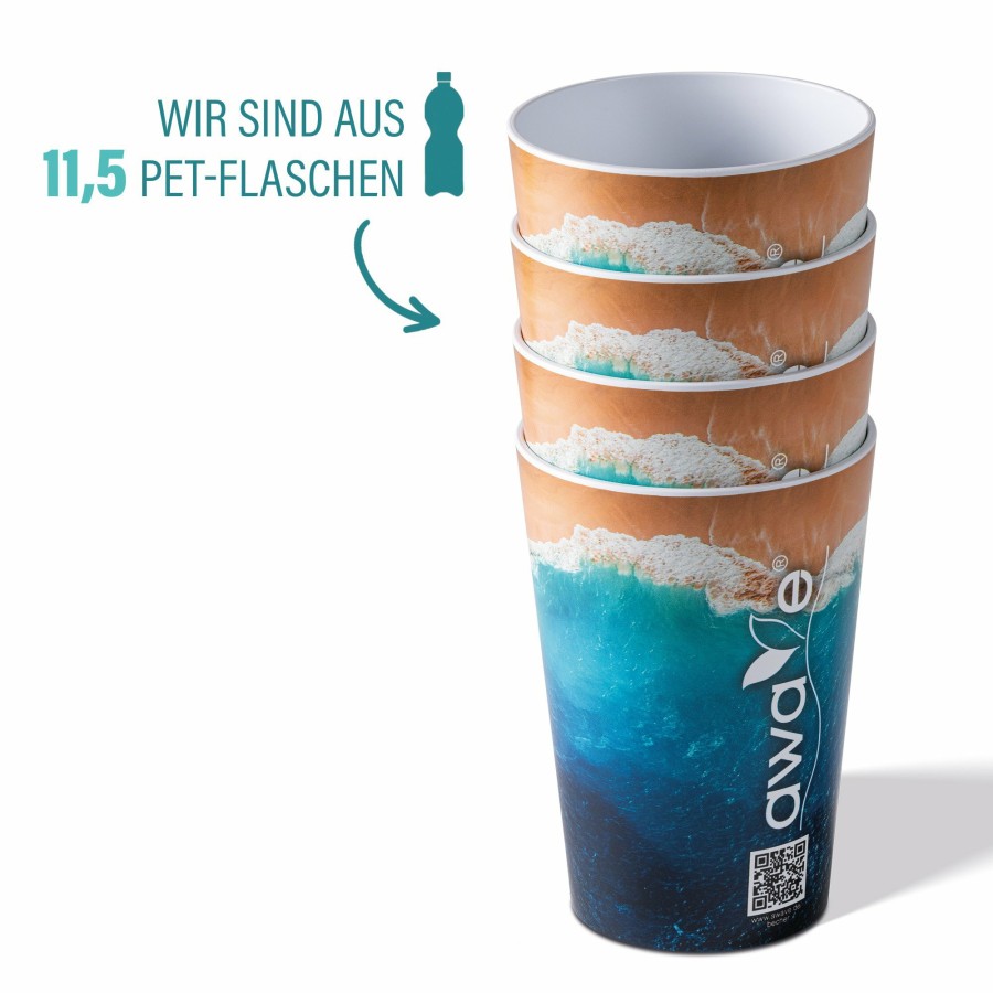 Stoneline Awave® 4 Pc Festival Cup Set, 300 Ml, Made Of Rpet, With Calibration Mark, Stackable AWAVE