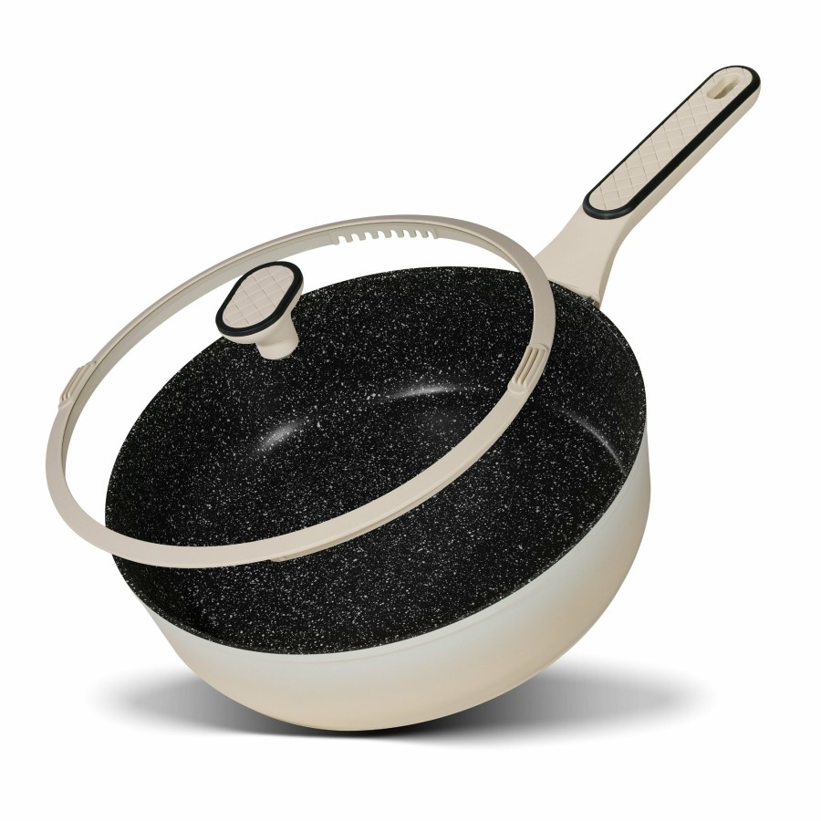 Stoneline Stoneline® Deep Frying Pan 28 Cm, With Lid, Large Non-Stick Pan | Cream Braising pans